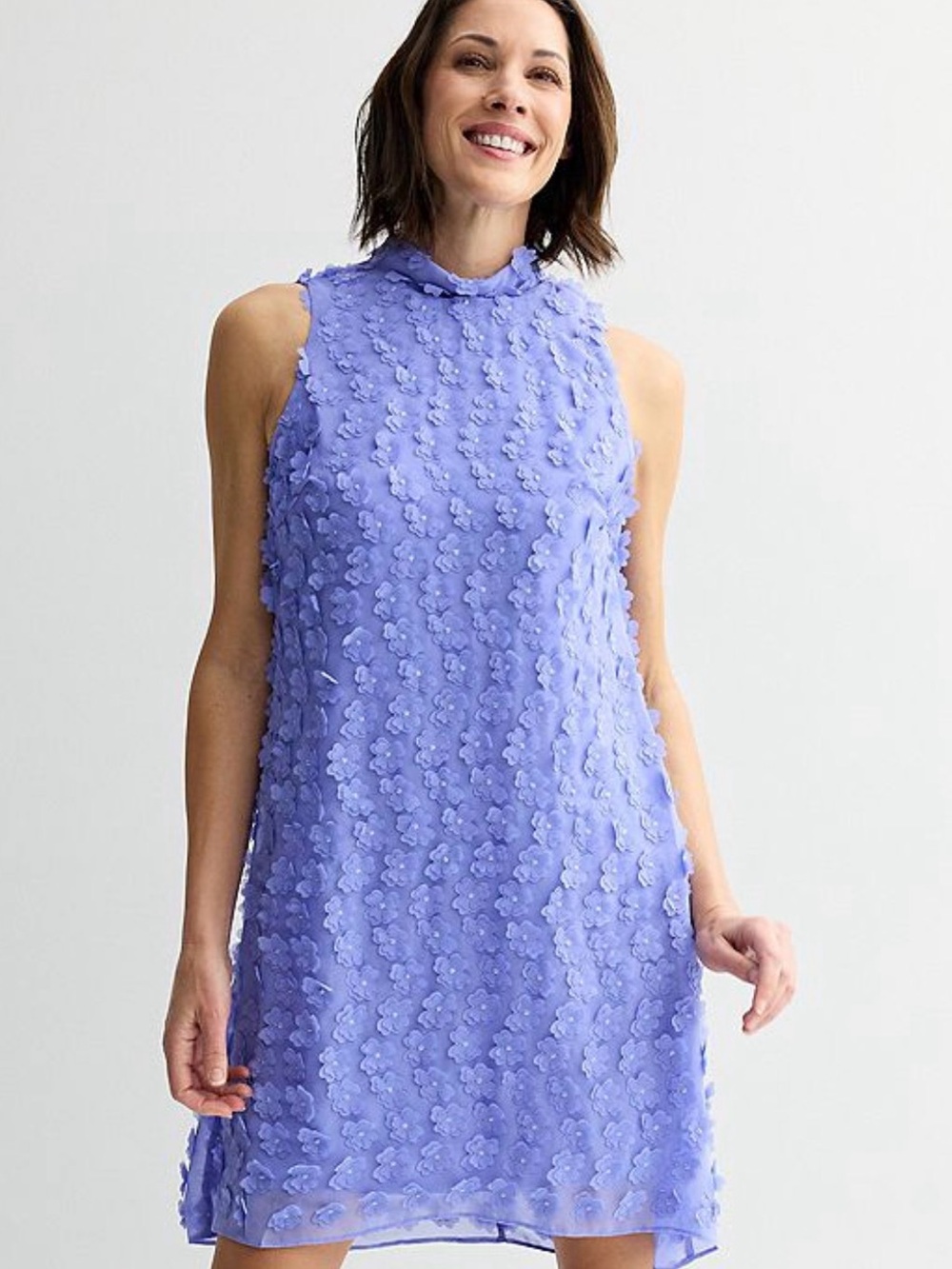 Signature by Robbie Bee Lavender Sleeveless Floral Appliqué Midi Dress